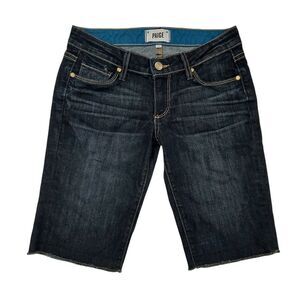 Paige Blue Jean Shorts Womens 24 Blue Raw Hem Pockets Dark Wash